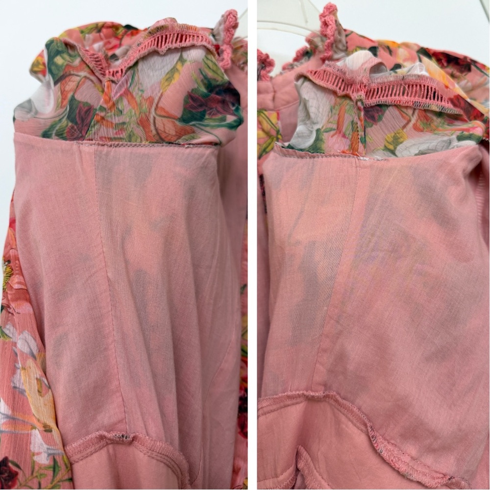 Alice + Olivia Brooke High Neck Maxi Dress Juniper Floral Rose Pink Lace Trim 0 - Picture 16 of 16